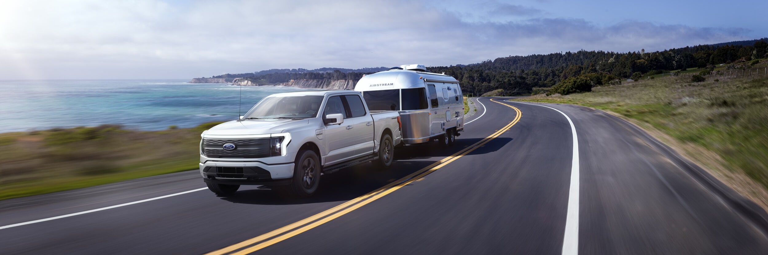 Ford F-150 Lightning pulling an airstream
