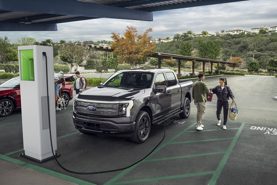 Ford F-150 Lightning at a charging station